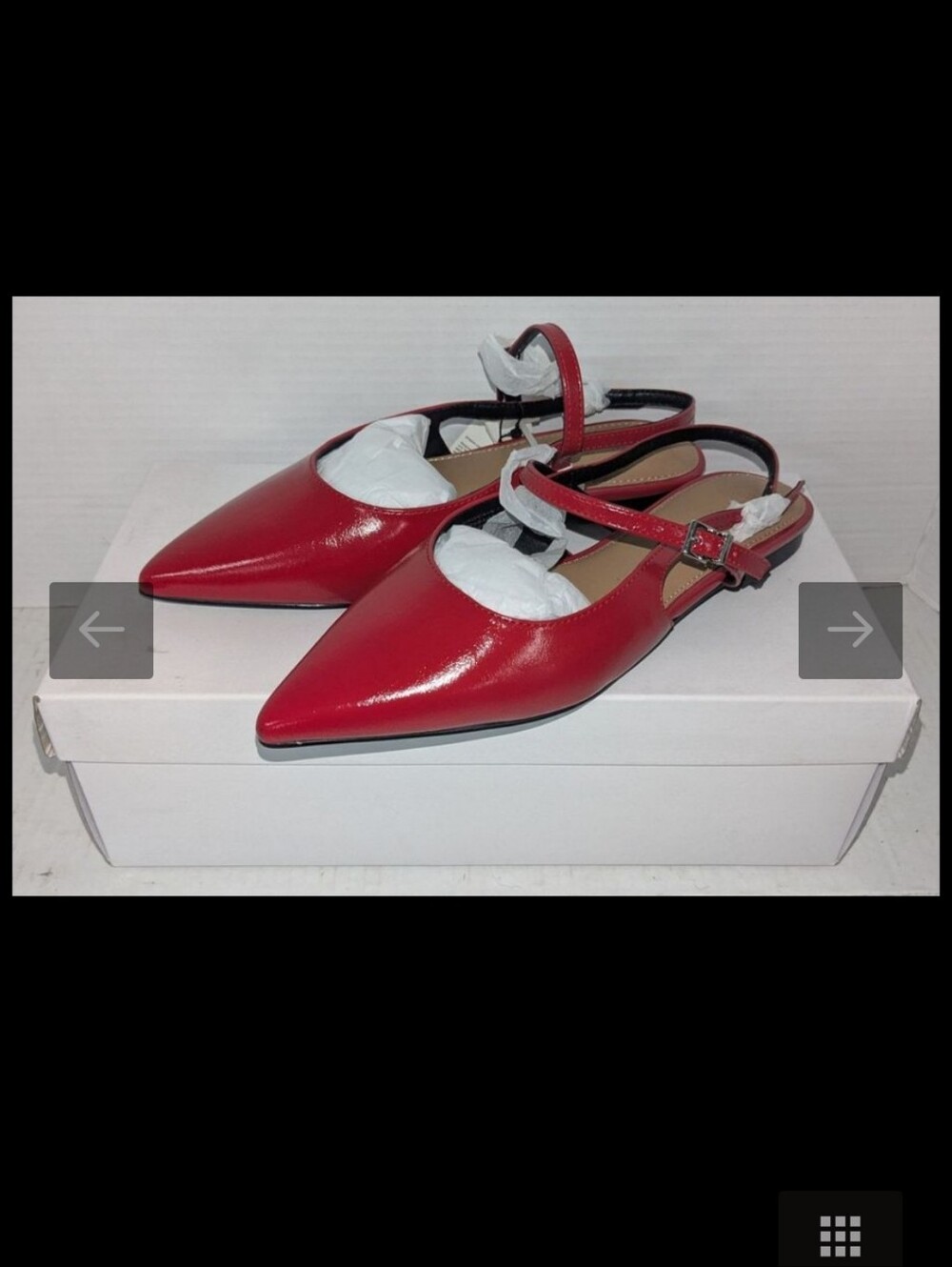 Pointed Red Slingback Flats with Buckle Strap